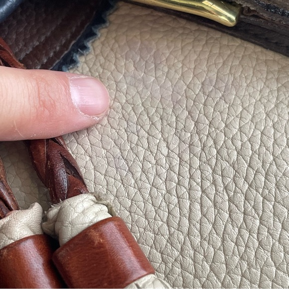 Dooney and Bourke Leather Teton Drawstring Backpack Bone Brown Navy multi color - Picture 7 of 16